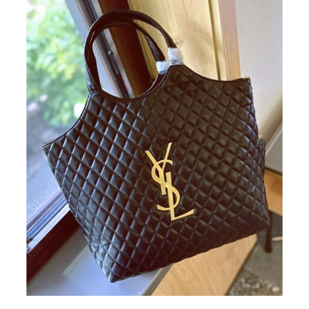 St. Laurent Style Black Lg. Gabby Tote with Gold Y SL Hardware & inner zip bag